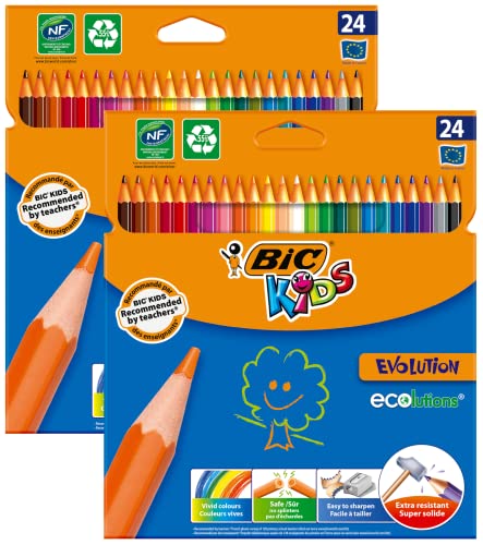 BIC Kids Buntstifte Ecolutions Evolution, zum Malen in 24 Farben, im Karton Etui, ab 5 Jahre, Bruchsichere Mine und ohne Holz, 2x 24 Stück von BIC Kids