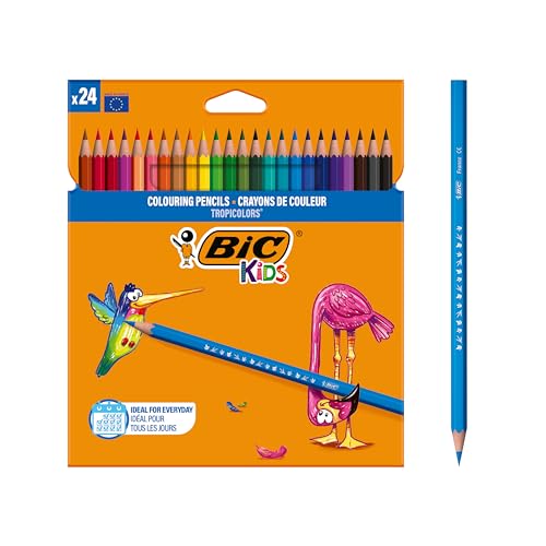 BIC Kids Buntstifte Tropicolors, zum Malen in 24 Farben, im Karton Etui, ab 5 Jahre, Bruchsichere Mine und ohne Holz, 1 stück (24er Pack) von BIC Kids