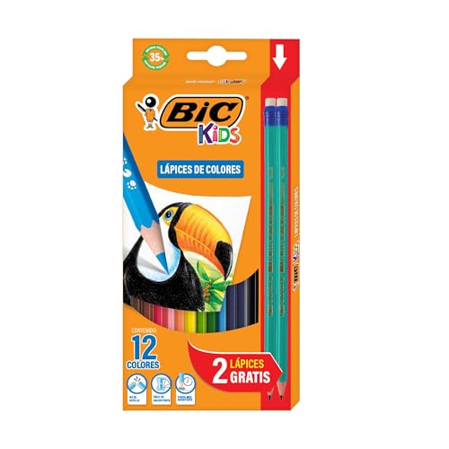 BIC Kids ECOlutions Evolution Buntstifte Set (für Kinder ab 5 Jahren, Farbstifte ohne Holz, mit bruchsicherer Mine - sicher Schreiben, 12 Stifte im Kartonetui) von BIC Kids
