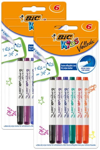 BIC Kids Mini Velleda Whiteboard Marker Feine Kugelschreiber, in 6 Farben, 2x 6er Pack, 8413871_B2 von BIC Kids