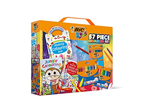 BIC Kids Stifte Set mit Malbuch: 18 Buntstifte, 18 Filzstifte, 18 Malkreiden, 3 Malbücher und 50 Sticker von BIC Kids