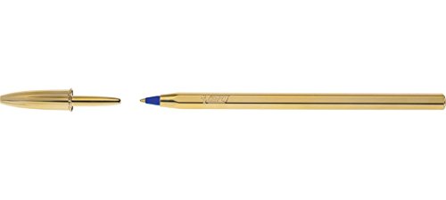 BIC 10 Stück Kugelschreiber Crystal Shine, mittlere Spitze, 1,6 mm, Blau, Körper Gold von BIC