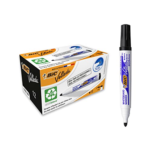 BIC 1701 Whiteboard Marker Velleda ECOlutions (Rundspitze, Strichstärke 1,4 mm) Schachtel à 12 Stück, schwarz von BIC