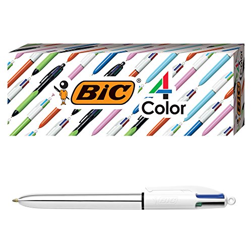 BIC 4-Color Grip Ballpoint Pen, Blue Barrel, Medium Point (1.0mm), Assorted Inks, 3-Count von BIC