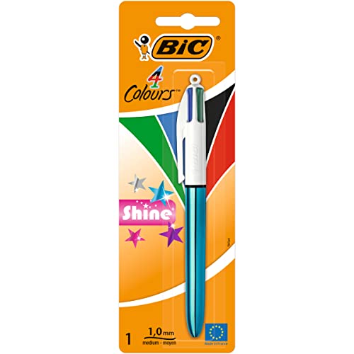 BIC 4 Farben Kugelschreiber 4 Colours Shine, Schaft Farbe variiert, 1er Pack, Ideal für das Büro, das Home Office oder die Schule von BIC