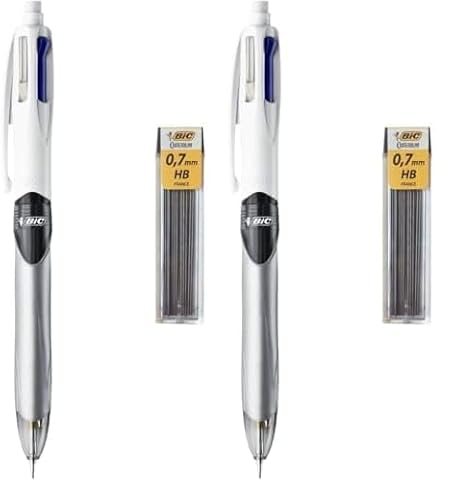 BIC 4 Farben Kugelschreiber Set 4 Colours 3+1HB, mit Bleistift, 2er Pack, inkl. 12 Bleistiftminen, Ideal für das Büro, das Home Office oder die Schule von BIC