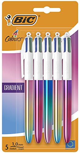 BIC 4 Farben Kugelschreiber Set 4 Colours Gradient, 5er Pack in Metallic-Farbverlauf, nachfüllbar, Ideal für das Büro, das Home Office oder die Schule von BIC