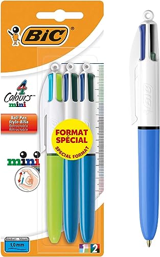 BIC 4 Farben Kugelschreiber Set 4 Colours Mini, 3er Pack, Ideal für das Büro, das Home Office oder die Schule von BIC 4 Colours