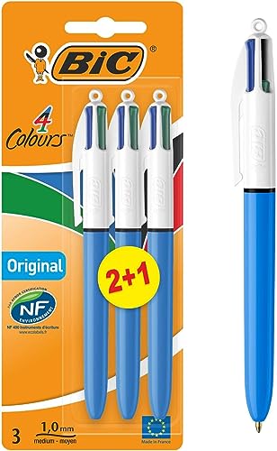 BIC 4 Farben Kugelschreiber Set 4 Colours Original, 3er Pack, Ideal für das Büro, das Home Office oder die Schule von BIC