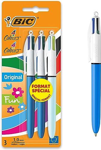 BIC 4 Farben Kugelschreiber Set 4 Colours Original & Fun, 3er Pack, Ideal für das Büro, das Home Office oder die Schule von BIC
