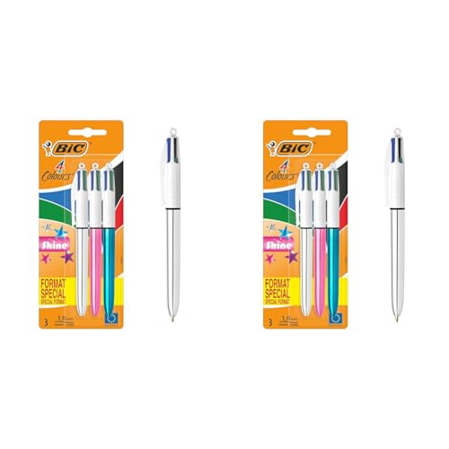 BIC 4 Farben Kugelschreiber Set 4 Colours Shine, Schaft in verschiedenen Farben, 6er Pack, nachfüllbar, Ideal für das Büro, das Home Office oder die Schule, 1 stück (6er Pack) von BIC