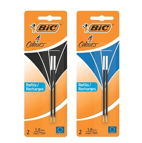 BIC 4 Farben Kugelschreiberminen Set: 2x Blau und 2x Schwarz, zum Nachfüllen von BIC 4 Colours Kugelschreiber von BIC