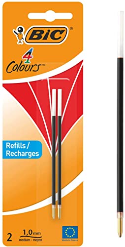 BIC 4 Farben Kugelschreiberminen rot 4 Colours, 2er Pack, dokumentenechte Tinte, Kugeldurchmesser 1.0 mm, Strichstärke 0.4 mm von BIC