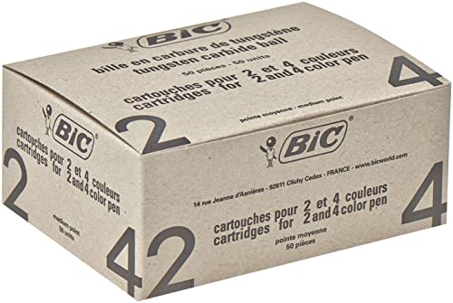 BIC 4 Farben Kugelschreiberminen rot 4 Colours, 50er Pack, dokumentenechte Tinte, Strichstärke 0.4 mm von BIC