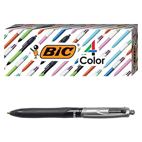 BIC 4-farbiger Pro Kugelschreiber, schwarzer Schaft, mittlere Spitze (1,0 mm), verschiedene Tinten, 3 Stück von BIC