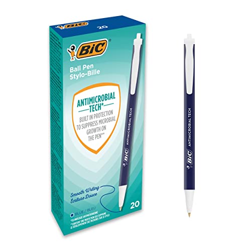 BIC 500462 Kugelschreiber Antimicrobial Tech, Stifte in Blau, Strichstärke 0.4 mm, 20er Pack, Ideal als Krankenschwester Zubehör von BIC