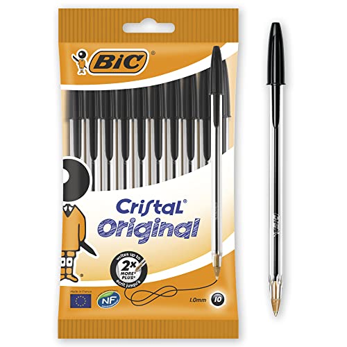 BIC 830864 Kugelschreiber Cristal Medium, 10 Kulis in Schwarz, Strichstärke 0,4 mm, Dokumentenechte Tinte von BIC