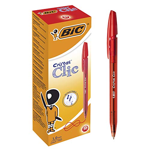 BIC 8507341 Cristal Clic Druckkugelschreiber (0.32 mm) Schachtel à 20 Stück rot, von BIC
