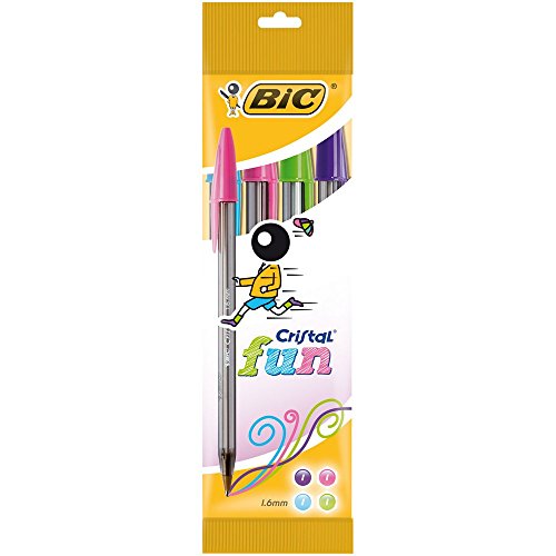 BIC 8957921 Kugelschreiber Cristal fun (0.42 mm) Beutel 4 Stück, farbig sortiert von BIC