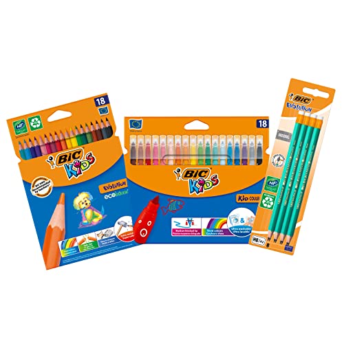 BIC 942148 Kids Buntstifte, Fasermaler & Bleistift 3-in-1 Set mit kunterbunten Stiften für Kinder ab 5 Jahren - sicheres Malen mit 44 Stiften von BIC