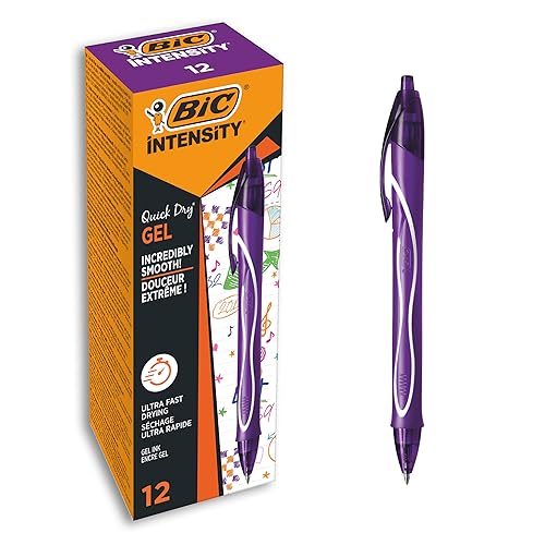 BIC 964772 Gel-ocity Quick Dry Gelschreiber, mittlere Spitze (0,7 mm) – Violett, 12 Stück – Druckkugelschreiber mit ultraschnell trocknender Tinte von BIC