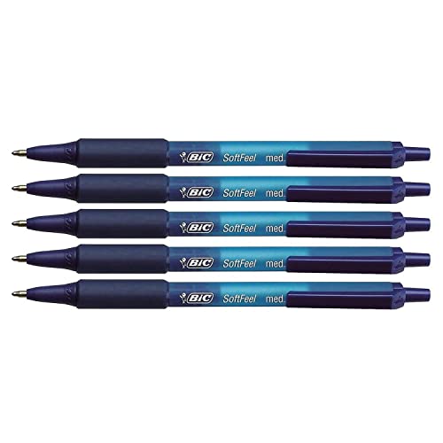 BIC BICs Soft Feel Clic Grip Druckkugelschreiber, Blau, 5 Stück von BIC