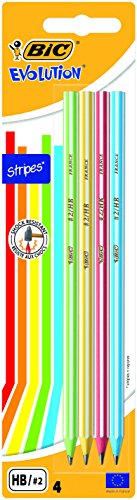 BIC Bleistift Evolution (Stripes 646 HB, Blister à) 4 Stück, farbig sortiert von BIC