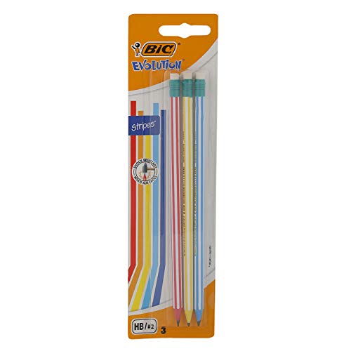 BIC Bleistift Evolution (Stripes 646 HB mit Radierer, Blister à) 3 Stück, farbig sortiert von BIC