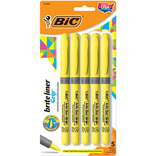 BIC Brite Liner Grip Textmarker, Blau, 12 Stück gelb 5-Count von BIC