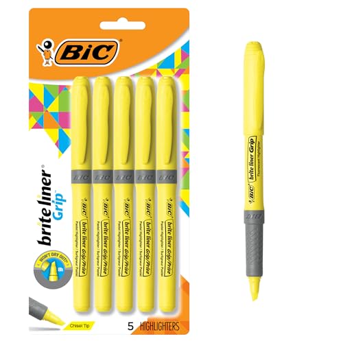 BIC Brite Liner Grip Textmarker, Blau, 12 Stück gelb 5-Count BIC Brite Liner Grip Textmarker, Blau, 12 Stück gelb 5-Count von BIC