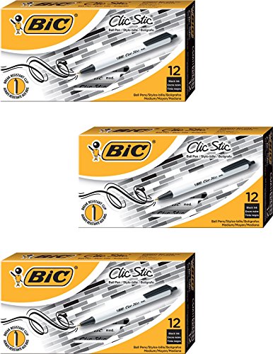 BIC CLIC Stic Retractable Ball Pen, Medium Point, Schwarz Tinte 3dozen (csm11-bk) von BIC