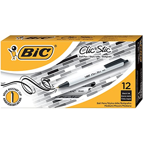 BIC CSM11BK Clic Stic Retractable Ballpoint Pen, Black Ink, 1mm, Medium, Dozen von BIC