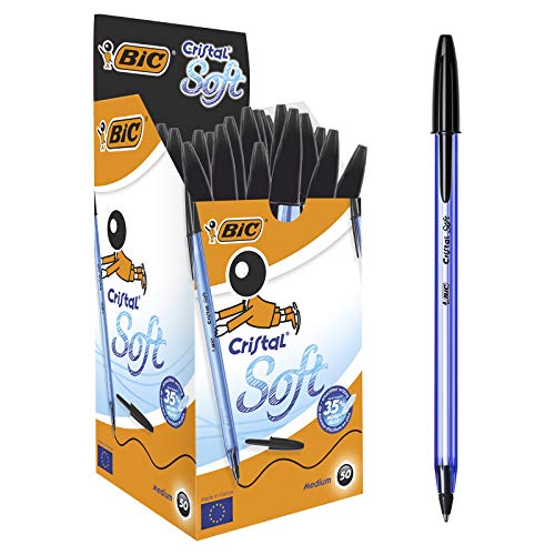 BIC Cristal Soft Kugelschreiber mit mittlerer Spitze - Schwarz, 50er Box von BIC