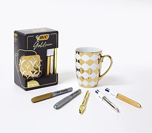 BIC Gold Passion Schreibwarenset, 1 Kugelschreiber Cristal Original Shine, 2 Kugelschreiber 4 Farben Shine und Party, 2 unverwischbare BIC Intensity Marker von BIC