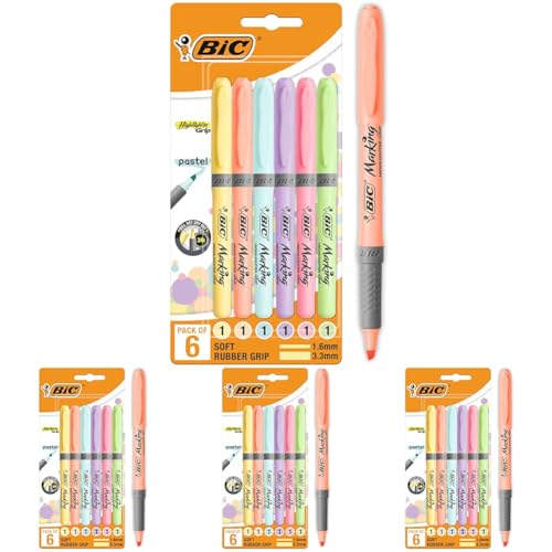 BIC Highlighter Grip Pastellmarker mit abgeschrägter Spitze, mehrfarbig, 1 Stück (24er Pack) von BIC