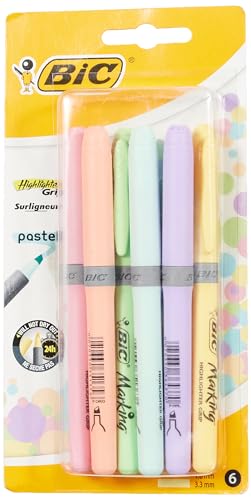 BIC Highlighter Grip Pastellmarker mit abgeschrägter Spitze, mehrfarbig, 1 Stück (6er Pack) von BIC