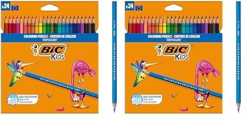 BIC Kids Buntstifte Tropicolors, zum Malen in 24 Farben, im Karton Etui, ab 5 Jahre, Bruchsichere Mine und ohne Holz, 1 stück (48er Pack) von BIC