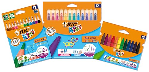 BIC Kids Stifte Set à 36: Buntstifte Set Evolution ECOlutions, Filzstifte Set Kid Couleur Baby und Wachsmalkreide Plastidecor Triangle von BIC