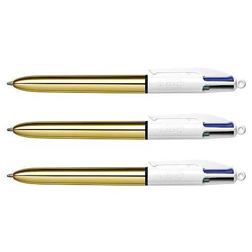 BIC Kugelschreiber, einziehbar, 4 Farben, Shine Gold, mittlere Spitze, 3 Stück von BIC