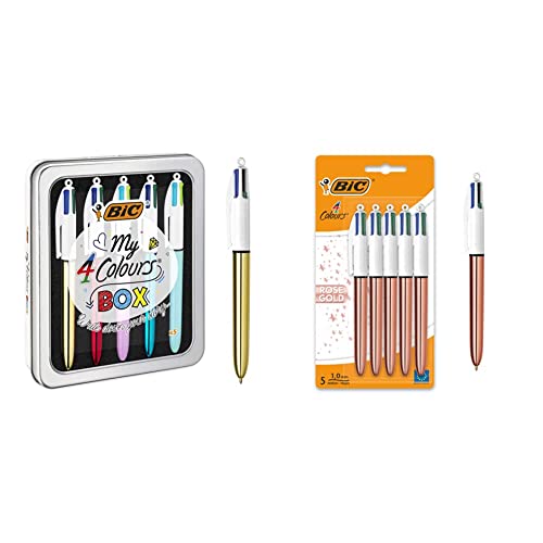 BIC Kugelschreiber 4 Colours, 5er Stifte Set & 4 Farben Kugelschreiber Set 4 Colours Rose Gold, 5er Pack, Strichstärke 0,4 mm, Ideal für das Büro, das Home Office oder die Schule von BIC