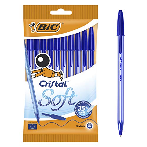 BIC Kugelschreiber Cristal Soft, weiche Kullis in Blau, Strichstärke 0,45 mm, 10er Pack, Ideal für das Büro, das Home Office oder die Schule von BIC