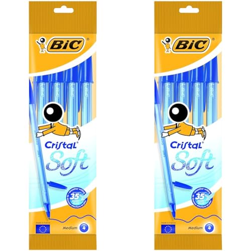 BIC Kugelschreiber Cristal Soft (0.35 mm) Beutel à 4 Stück, blau (Packung mit 2) von BIC
