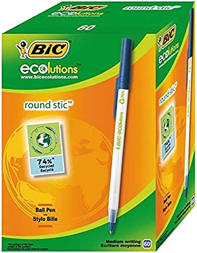 BIC Kugelschreiber ECOlutions Round Stic, in Blau, Strichstärke 0,4 mm, 60er Pack, Ideal für das Büro, das Home Office oder die Schule von BIC