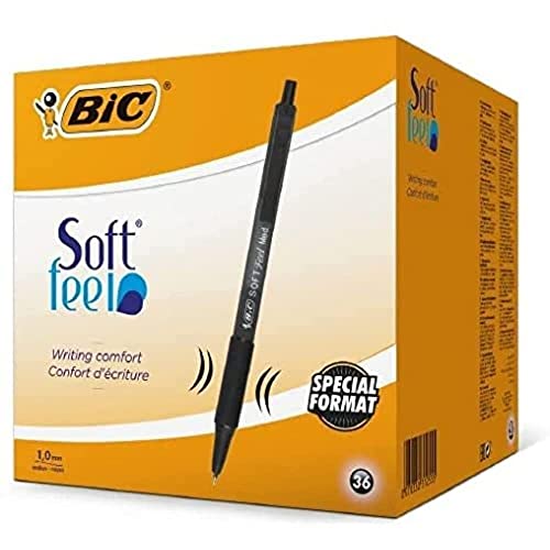 BIC Kugelschreiber Set Soft Feel, in Schwarz, 1.0 mm Spitze, 36er Pack, Ideal für das Büro, das Home Office oder die Schule von BIC