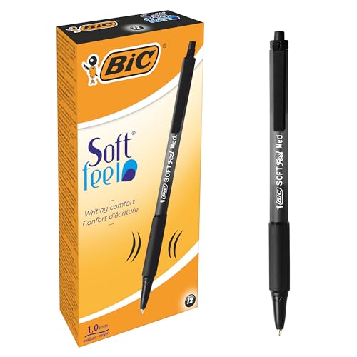 BIC Kugelschreiber Set Soft Feel Clic Grip, in Schwarz, Strichstärke 1.0 mm, 12er Pack, Ideal für das Büro, das Home Office oder die Schule von BIC
