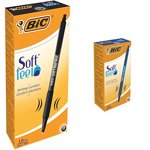 BIC Kugelschreiber Set Soft Feel Clic Grip, in Schwarz, Strichstärke 1.0 mm, 12er Pack & Kugelschreiber Set Soft Feel Grip, in Blau, Strichstärke 0,4 mm, 12er Pack von BIC