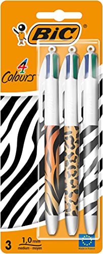 BIC Kugelschreiber mit Tierdruck, mittlere Spitze (1,0 mm), Zebra, Leopard, Tiger, 3 Stück, mehrfarbig, 999850 von BIC