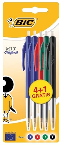 BIC M10 Clic Kugelschreiber (Schwarz, Blau, Grün, Rot, Schwarz, Blau, Grün, Rot, Transparent, Clip-on Ballpoint Pen, mittel, rund, Metall) von BIC