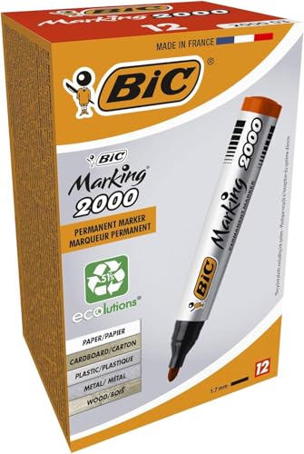 BIC Marking 2000 Permanent Marker, in Rot, 12er Pack, Wasserfester Stift auch für Karton, Plastik und Holz, mit Rundspitze, Strichstärke: 1,7 mm von BIC Marking