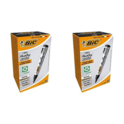 BIC Marking 2000 Permanent Marker, in Schwarz, Wasserfester Stift für Glas, Metall, Holz & Co, Strichstärke 1,7 mm, 12 Stück (2er Pack) von BIC